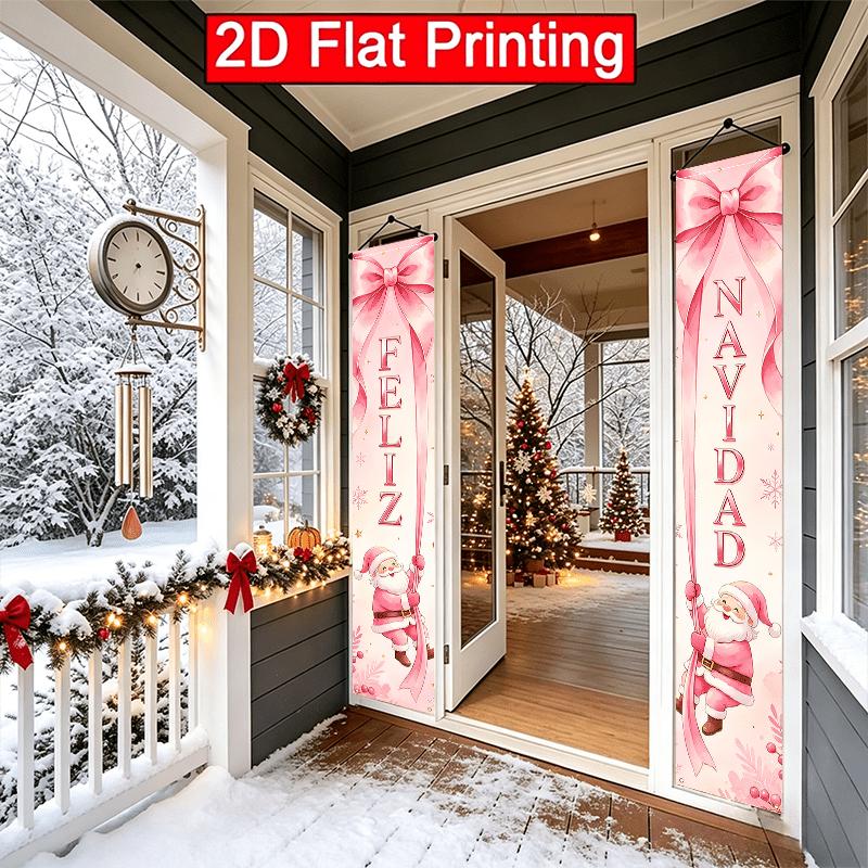 2D Flat - 2D Flat - 2pcs 2D Flat Spanish Merry Christmas Theme, 30.48X179.83 cm Polyester Door Couplets, Spanish FELIZ NAVIDAD Design, Suitable for Gi