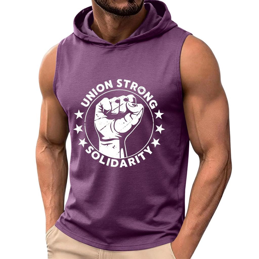 Men's Sleeveless Hoodie Lightweight Casual Hooded Tank Top Labor Day Graphic Print Muscle Fit Summer Shirt