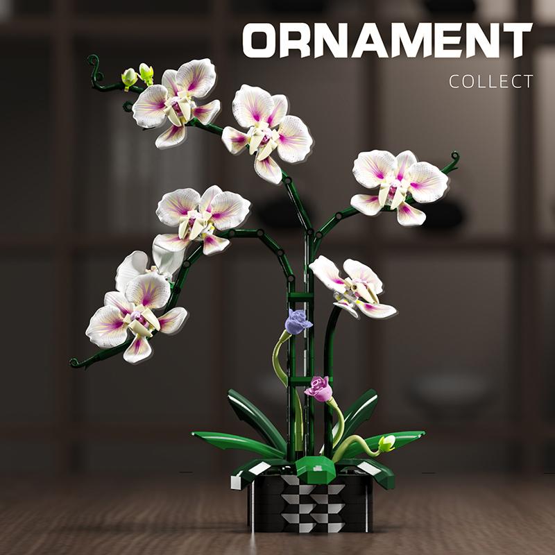 Textured Orchid Flower Building Blocks Set - Floral Home Decor & Christmas Gift Idea (DIY Artificial Blooms) 736PCS