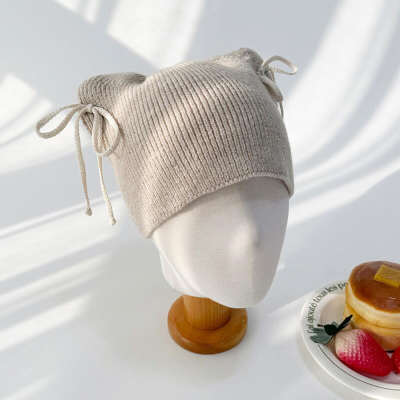 Women s Kitsch Wool Knit Cat Hat with Bone C7514_Cocoa