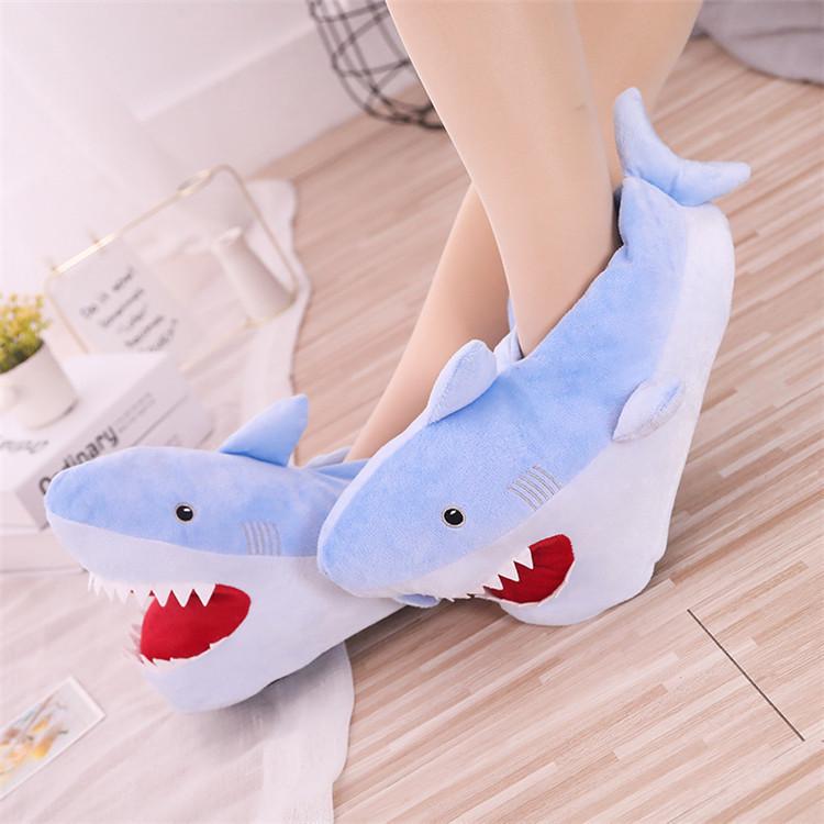 Cartoon Shark Plush Slippers - Thick, Warm, and Cute for Winter