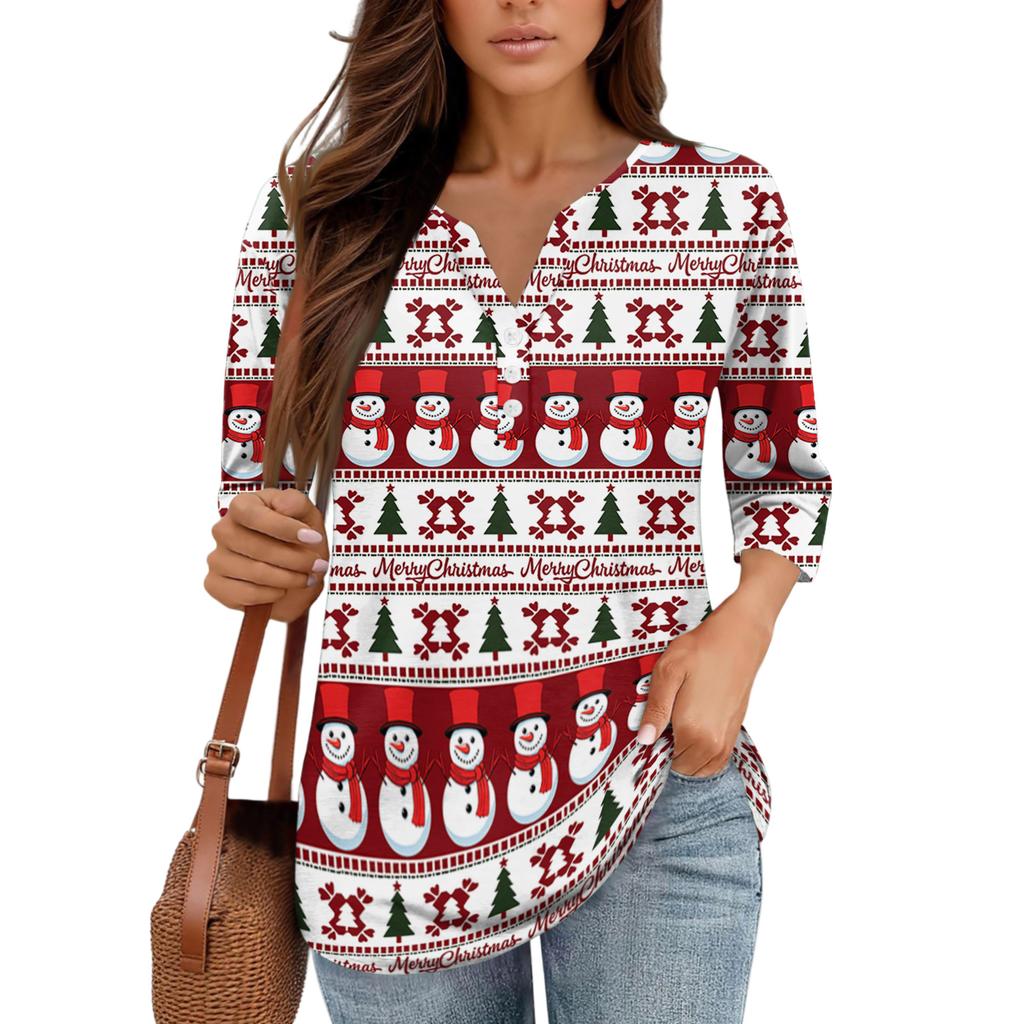 Skjorter med 3/4-ermer for kvinner Trykk grafiske t-skjorter Bluser Uformell Plussstørrelse Basic Topper Pullover