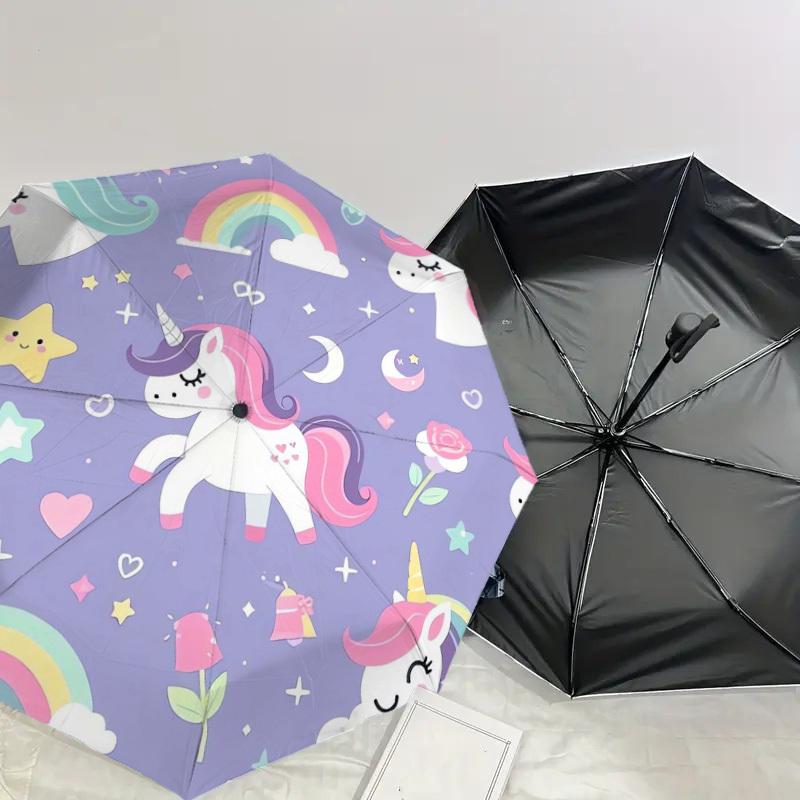 1pc Unicorn Fantasy Rainbow Stars Moon Umbrella with Plastic Handle,Suitable for All Seasons Home Travel Outdoor UmbrellaDD1395