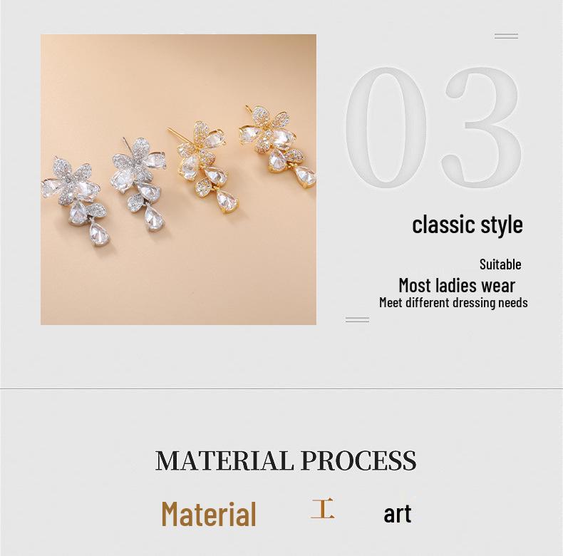 Boucles d'oreilles pendantes élégantes en Zircon AAA avec aiguille en cuivre