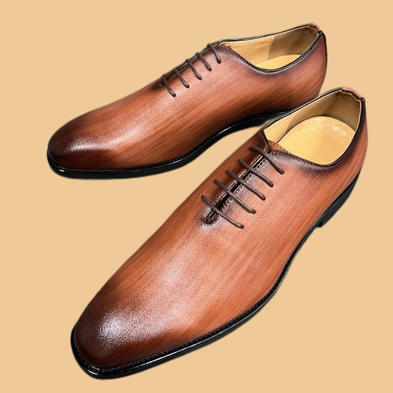 New Brown Derby Shoes for Men Yellow Mixed Colors Lace-up Round Toe Business Mens Formal Shoes Size 38-46