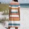 Kurzärmeliges Boho-Kleid für Damen, lässig, lockere Passform, Sommerkleid mit Print, Rundhalsausschnitt, mit Taschen