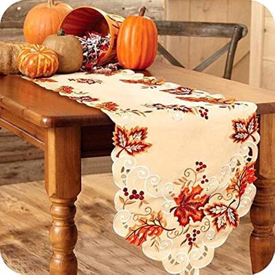 Herbst-Tischläufer, Ahornblätter, Thanksgiving-Tischläufer, 38,1 x 160 cm, bestickte Tischdekoration mit Herbsternte für Herbst-Thanksgiving-Dekorationen