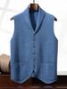 Men's Blue & Green Cashmere Vest: Button-Up Sleeveless Cardigan with Business Lapel, Casual Layering, Four-Way Stretch.