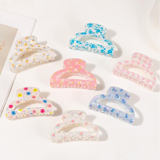Hair Claw Floral Print Hollow Design Back Head Hair Clip Anti-slip Teeth Strong Grip Shark Hair Clip Versatile Hair Accessory