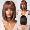 Short Orange Straight Bob Hair Synthetic Wigs with Bangs Orange Colorful Cosplay Party Wig for Women Heat Resistant Fiber Daily
