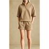 Women's Loose Tracksuit Half Zip Short Sleeve Sweatshirt Drawstring Waist Shorts
