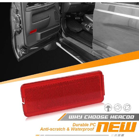 HERCOO Premium Interior Door Reflectors Red Front & Rear Reflector Light Cover Compatible With Ford Excursion 2000-2005, F250 F350 F450 F550 Super