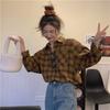 Women's Vintage Plaid Shirt Long Sleeve Loose Casual Button Up Blouse