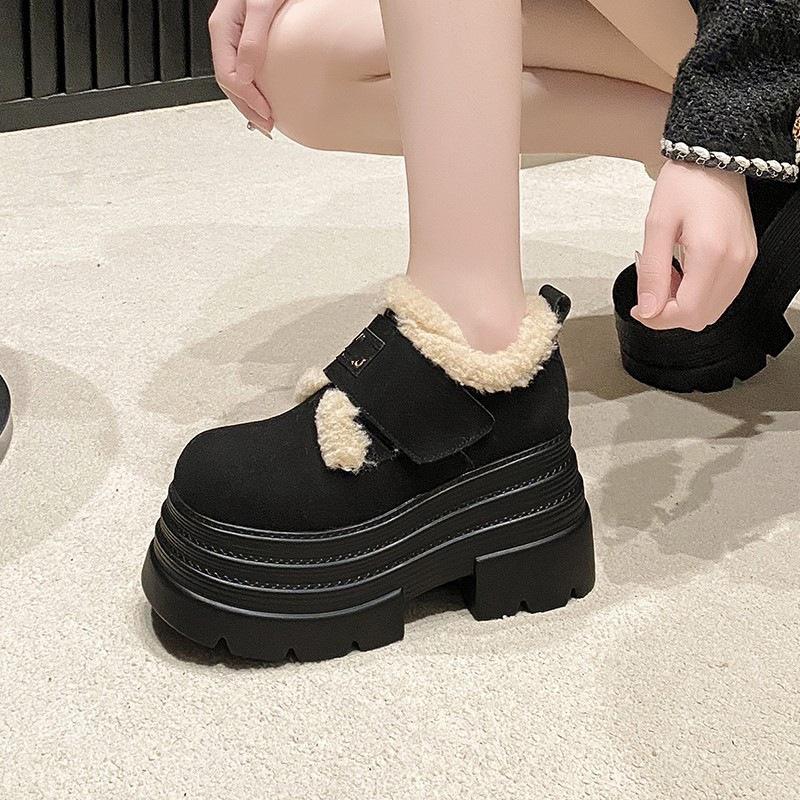 New velvet thick-soled winter heightening small fluffy shoes thickened warm cotton shoes