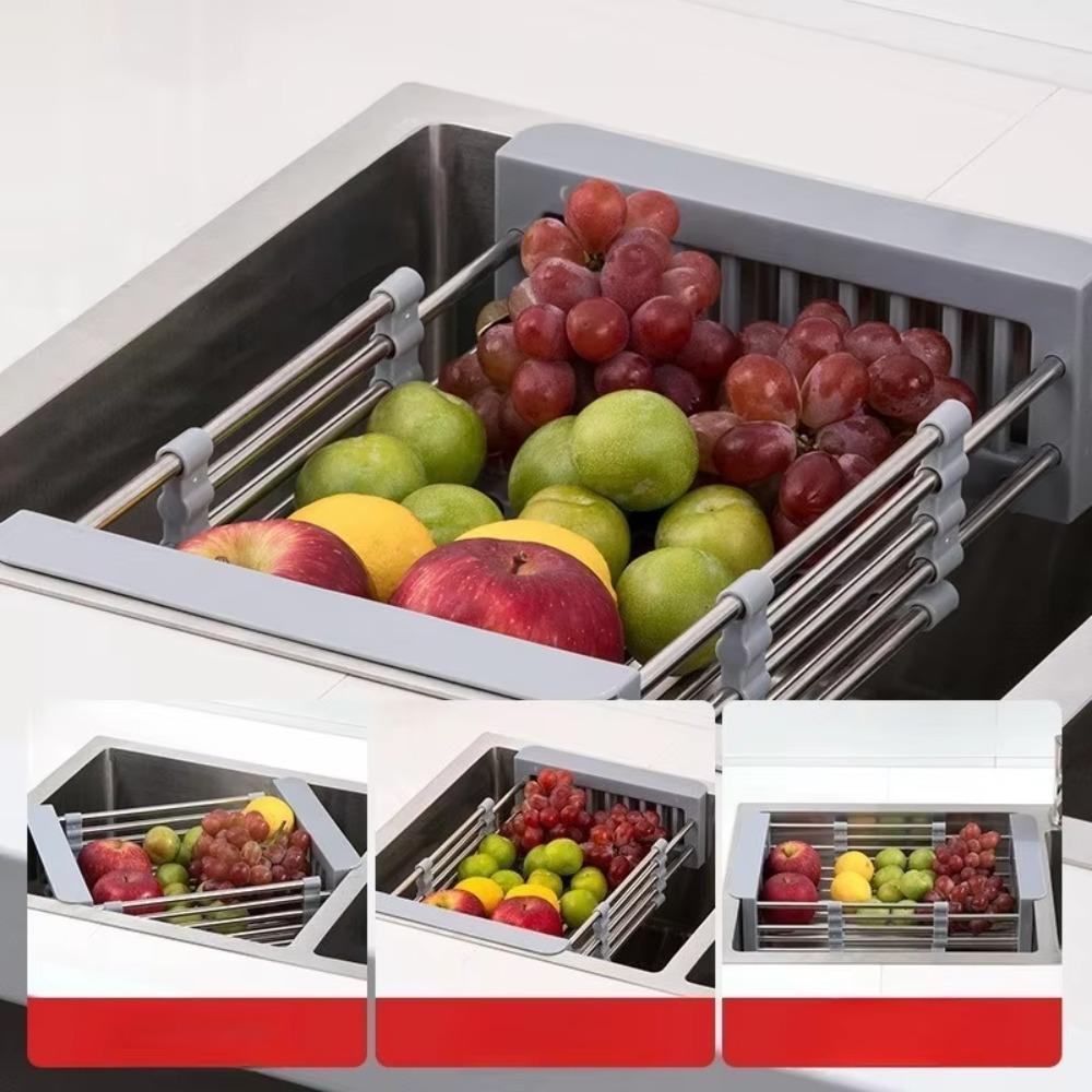 Retractable Sink Drain Rack Sink Organizer Stainless Steel Dish Drain Basket Dish Drying Washing Dishes Foldable Storage Rack