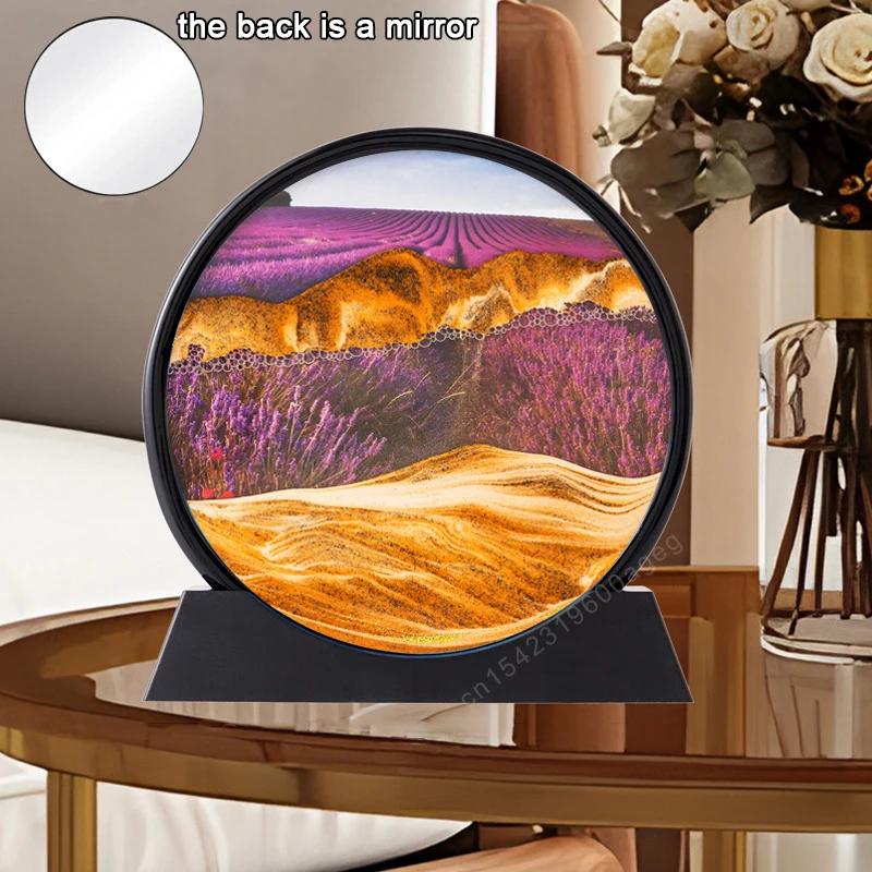 3D Sandscape Moving Sand Art Picture Earth Deep Sea Landscape Quicksand Round Hourglass Flowing Sand Frame Painting Home Decor