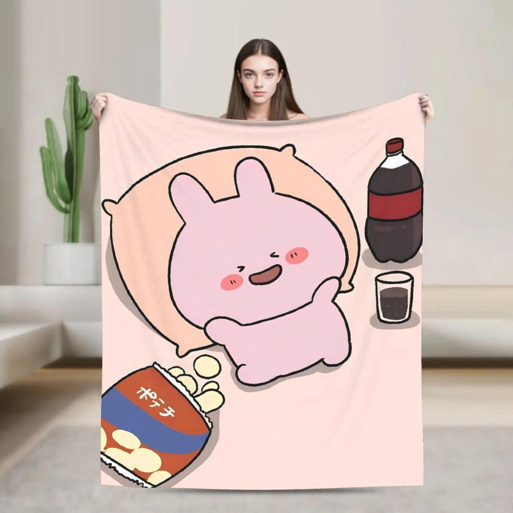 Asamimichaan Cute Asamimi Blanket Soft Warm Street Trend Plush Throw for Couch Bed Picnic Flannel Bedspread Cover