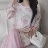 Spring/Summer new cotton silk new Chinese floral print pajamas, women's frog button loungewear, cotton silk set, vintage national style
