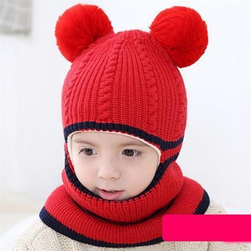 Baby Wintermütze Pompom Kinder Strickmützen Baby Mädchen und Jungen Mütze mit warmem Fleecefutter Mützen für Kinder