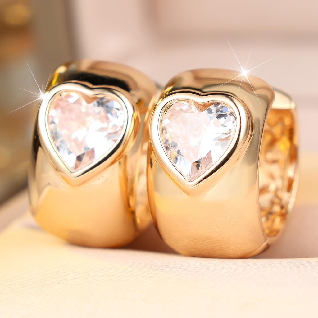 Elegant Female White Stone Heart Hoop Earrings Trendy Fashion Gold Color Wedding Jewelry For Women