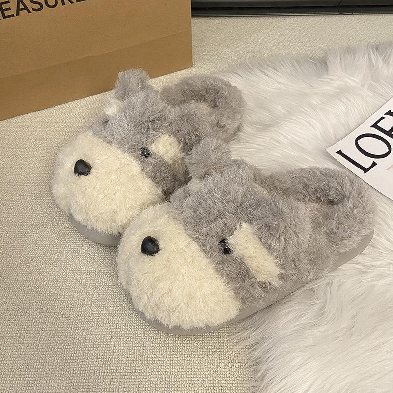 

Тапочки Mao Mao женские 2025 осень и зима милые ретро теплые на толстой подошве полутапочки мультяшные цветные повседневные хлопковые тапочки 41 серый