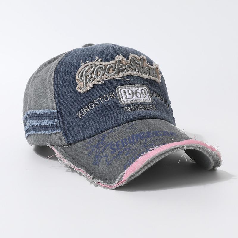 Hip Hop Washed Old Denim Pink Baseball Cap Female Ripped Retro Trendy Brand Letter Spring and Summer Cap Male
