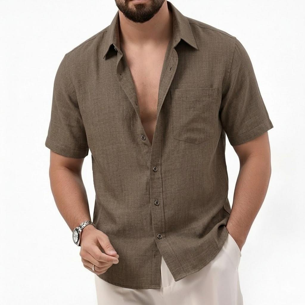 Men Short Sleeve Button Down Shirt Classic Fit Collar Lightweight Breathable Fabric Casual Summer Top