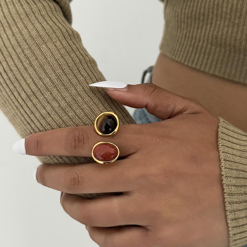 Luxury Red Irregular Zircon Open Ring for Women Vintage Geometric Inlaid Stone Adjustable Ring Vacation Party Zircon Gift