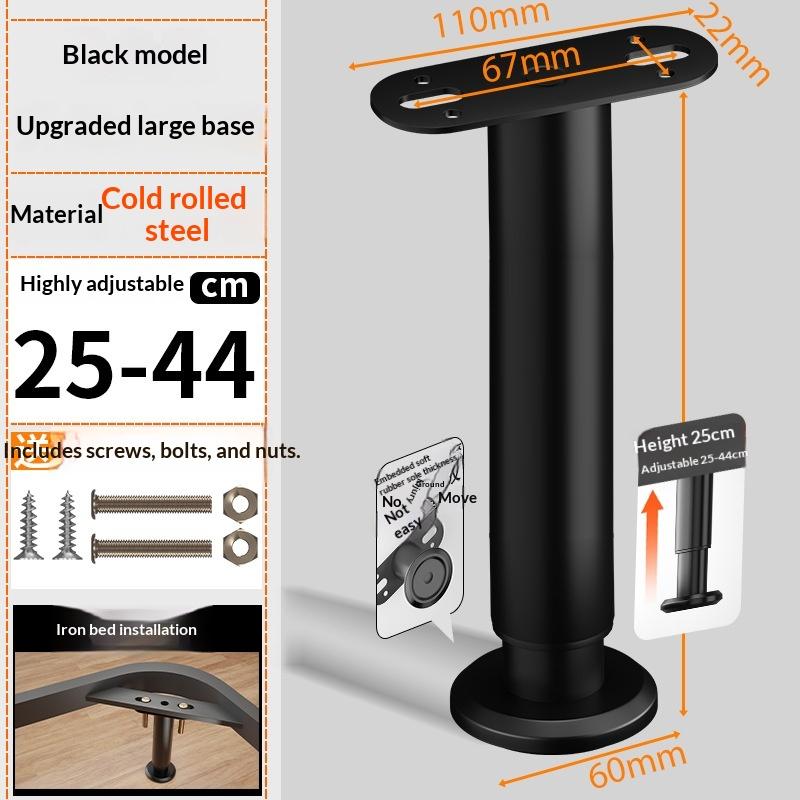 Adjustable Bed Frame Support Legs Metal Black Bed Slats Support Legs Heavy Duty Load-Bearing Bed Legs Replacement