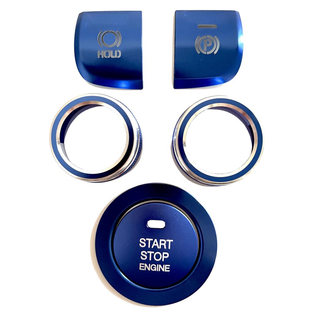 Corolla Cross 10 Series Interior Custom Parts and Accessories: Engine Start Button, Air Conditioner Dial Cover, and Handbrake Cover Set (Blue)