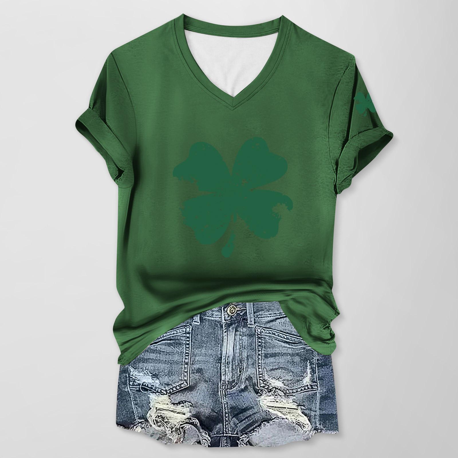 

Женская повседневная одежда St. Футболка с короткими рукавами и V-образным вырезом с принтом Патрика L армия зеленый