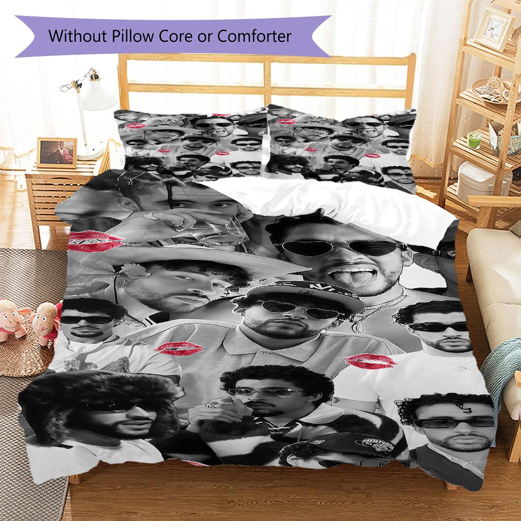 Bad Bunny Star Bedding Quilt Set Quilt Cover Pillowcase Home Decoration Birthday Gift (1 * duvet cover + 2 * pillowcase, without core)