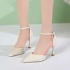 Summer new sexy high heels femininity elegant versatile pointed hollow single shoes fashionable one-word buckle sandals