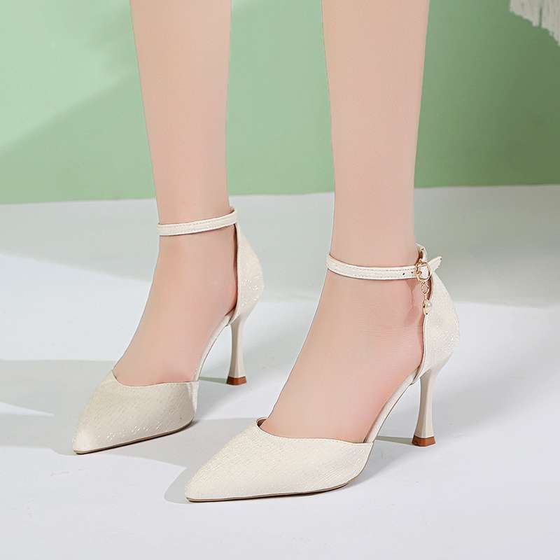 Summer new sexy high heels femininity elegant versatile pointed hollow single shoes fashionable one-word buckle sandals
