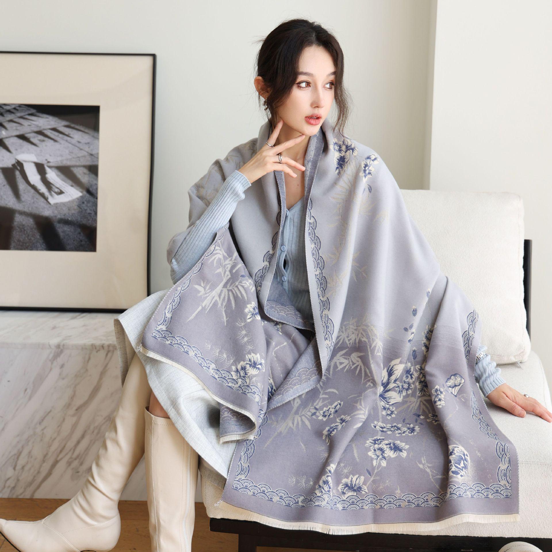 

Женский модный зимний шарф из искусственного кашемира 2024 года — теплая, толстая жаккардовая шаль 190 cm