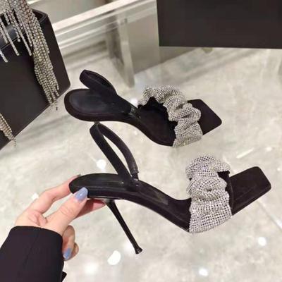 Square Sandals Women 'S Summer New One Line Diamond European And American Style Thin Heel High Heels Women 'S Shoes