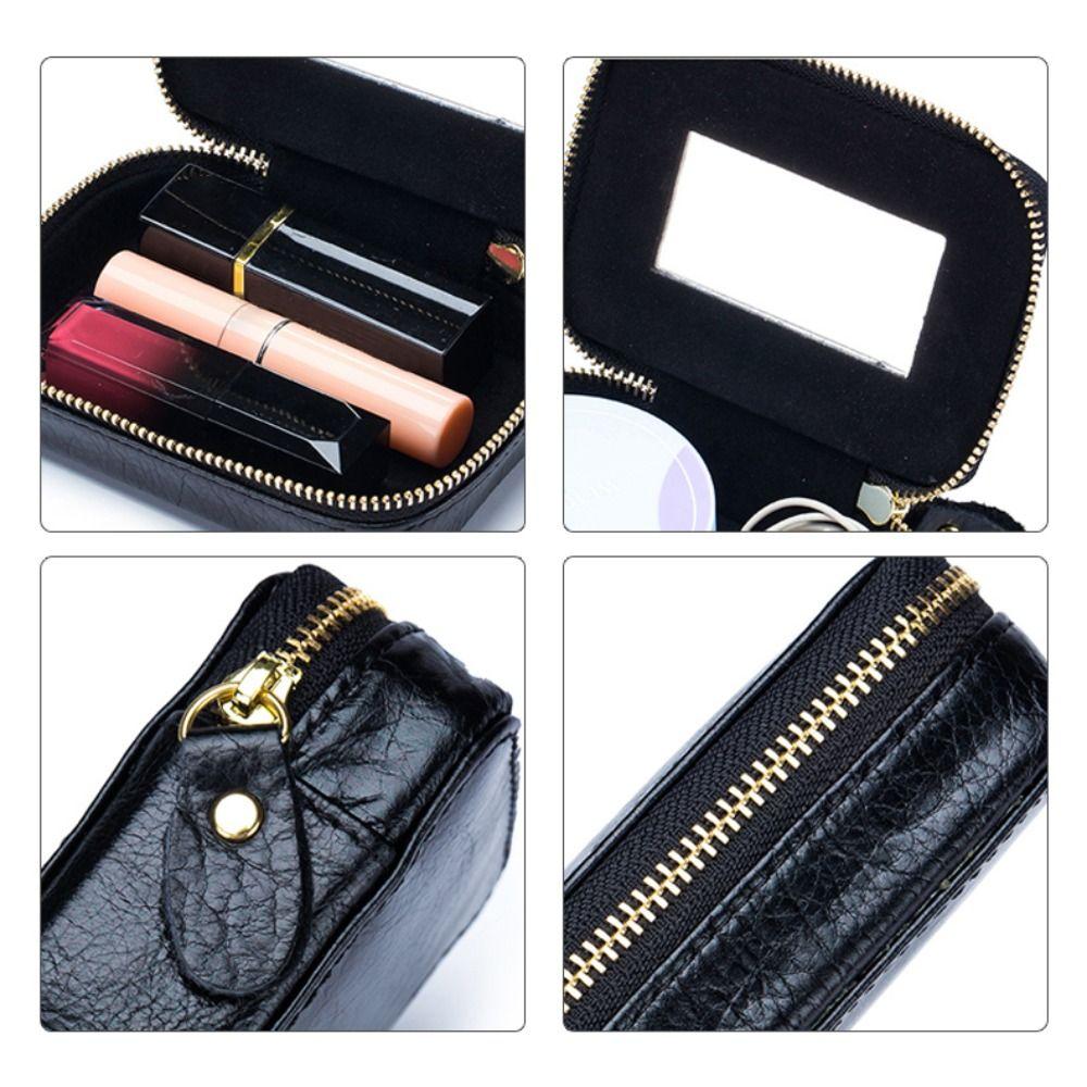 Versatile Genuine Leather Lipstick Case Handheld Portable Jewelry Box Mini Size Coin Purse Women's Use