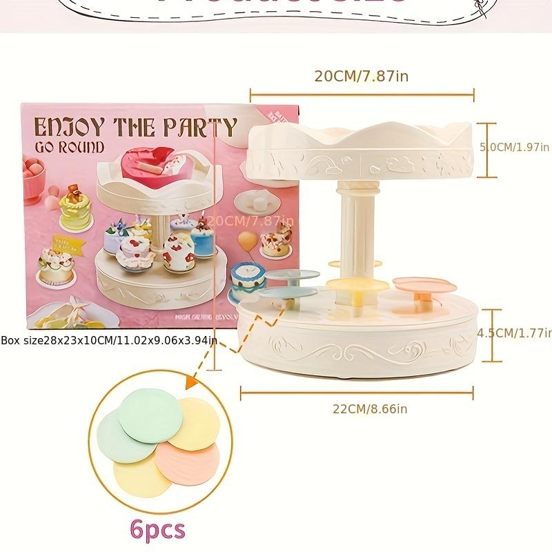 Vintage Carousel Double Layer Cake Stand Girls Afternoon Tea Party Rotating Wooden Display Dolls Playsets Toys for Kids NO CAKE