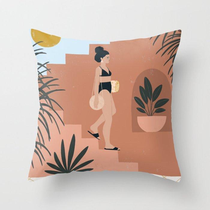 Cushion Pillow Abstract Oil Painting Girl Mountain Peak Sun Moon Cactus Pillowcase Geometric Sofa Pillowcase Cute Throw Pillow