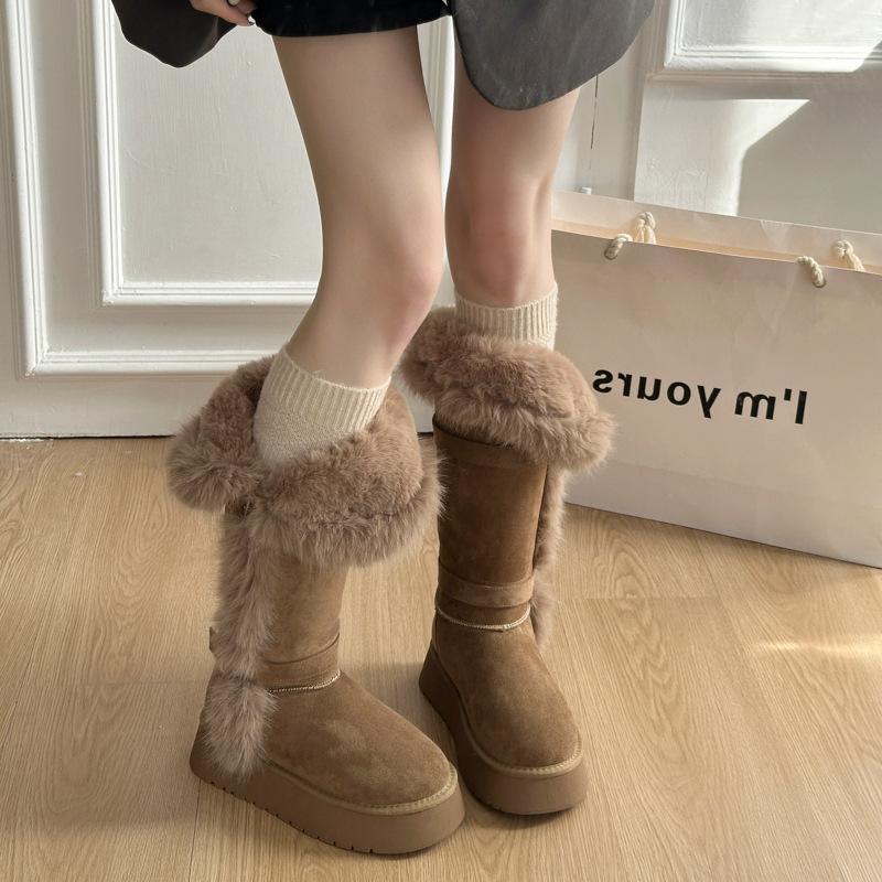 Women's Soft Elastic High Thick Sole Winter Fur One Warm Cold Padded Snow Boots Non-slip Wear Casual Sports Cotton Boots