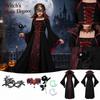 Costum de Vrăjitoare Halloween pentru Fete Set Rochie cu Șireturi și Guler Înalt