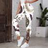 Women Plus Size High Waist Full Length Fitted White Printed Mushroom Floral Yoga Leggings
