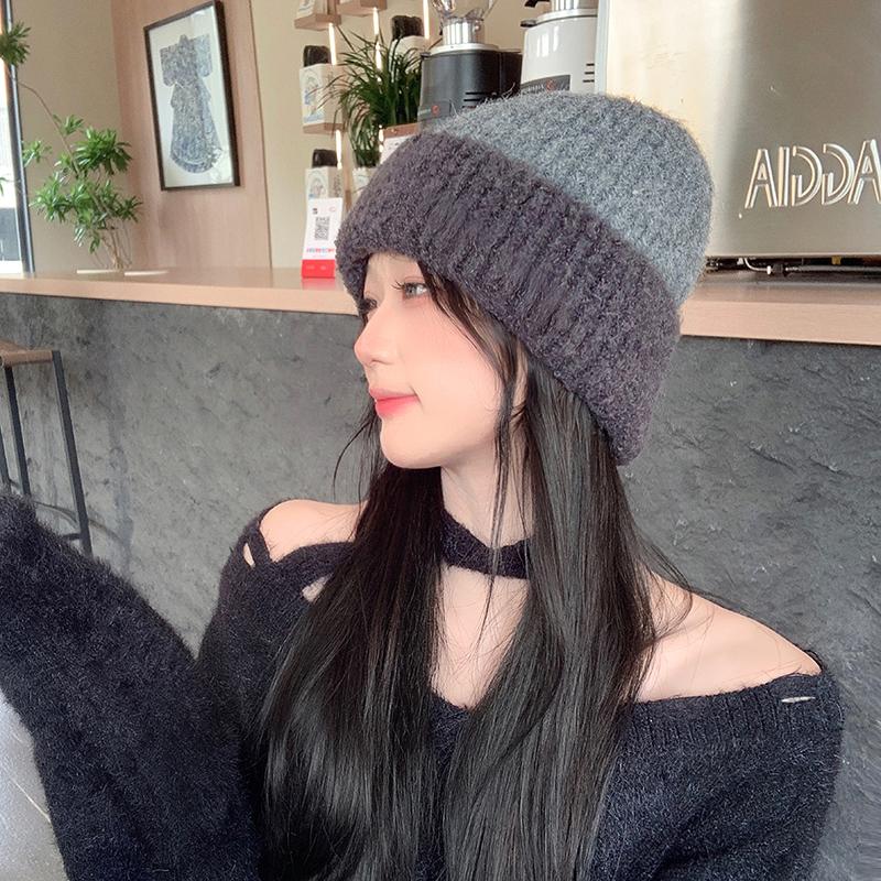 

Loose thickened wool knitted hat big head circumference versatile solid color ear protection warm casual wool hat winter Adult (56-58cm) світло-сірий колір