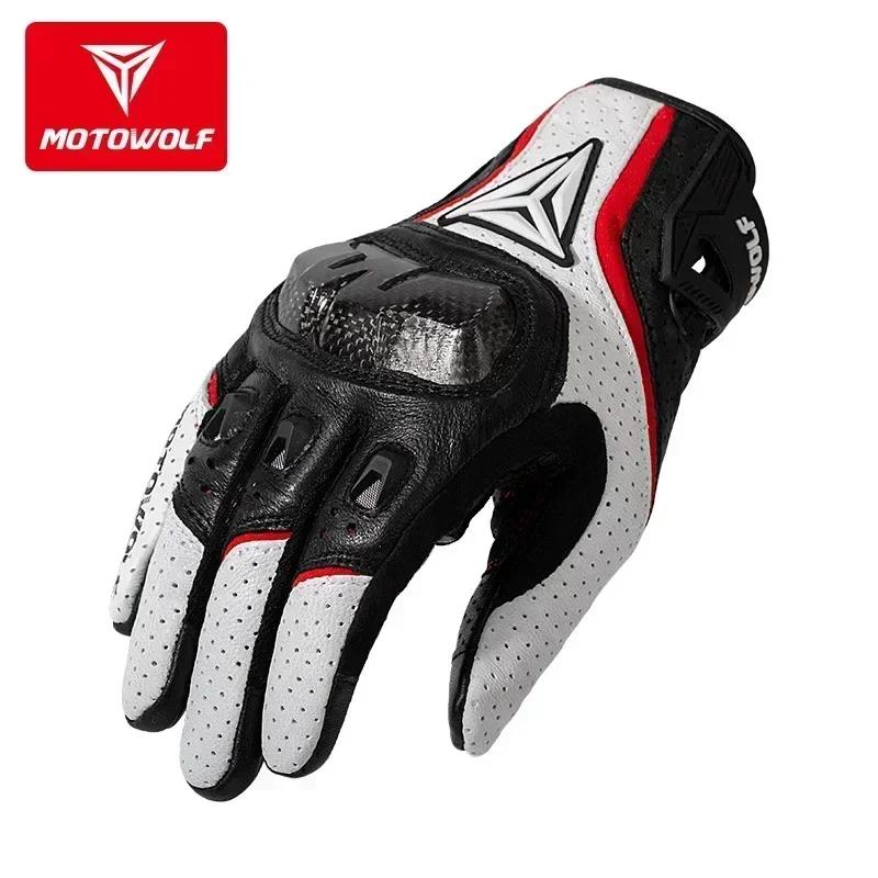 Motowolf Sheepskin Motorcycle Gloves Men Women Summer Breathable Leather Racing Riding Gloves Touchscreen Protective Gear