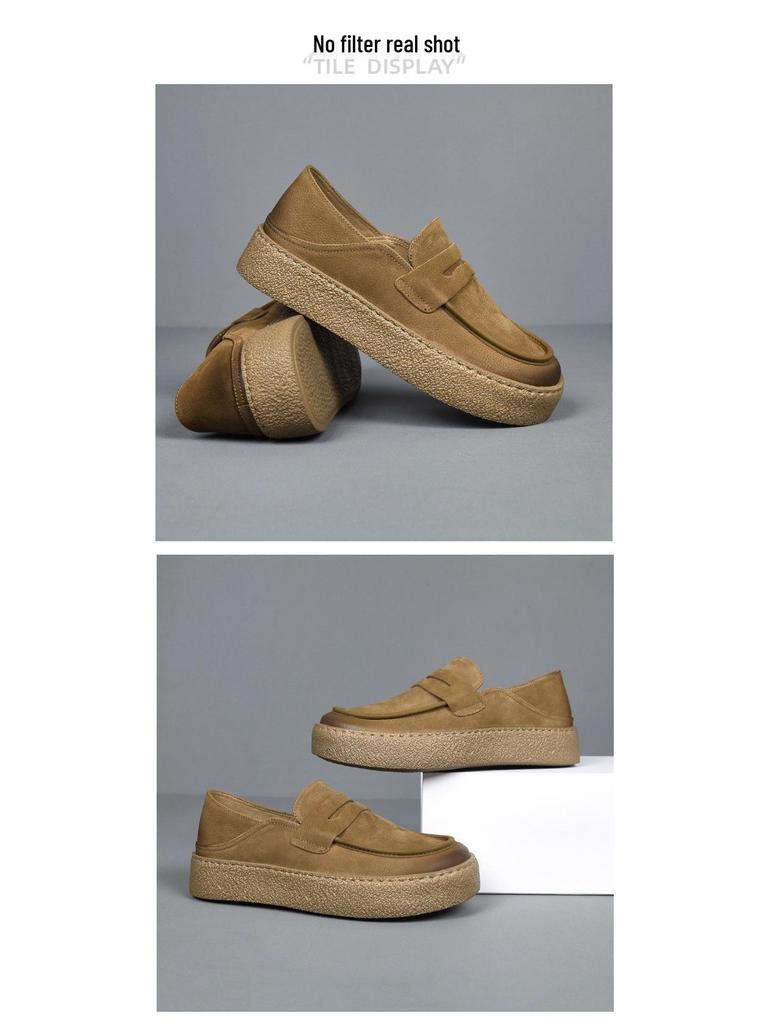 Męskie mokasyny wsuwane ze skóry naturalnej w stylu europejskim 2025 - Skóra bydlęca licowa, Gruba i miękka podeszwa