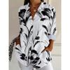 European and American 1D Digital Printing Stand-up Collar Long-sleeved Shirt Women's Loose Hawaiian Style Vacation Casual Top Trend