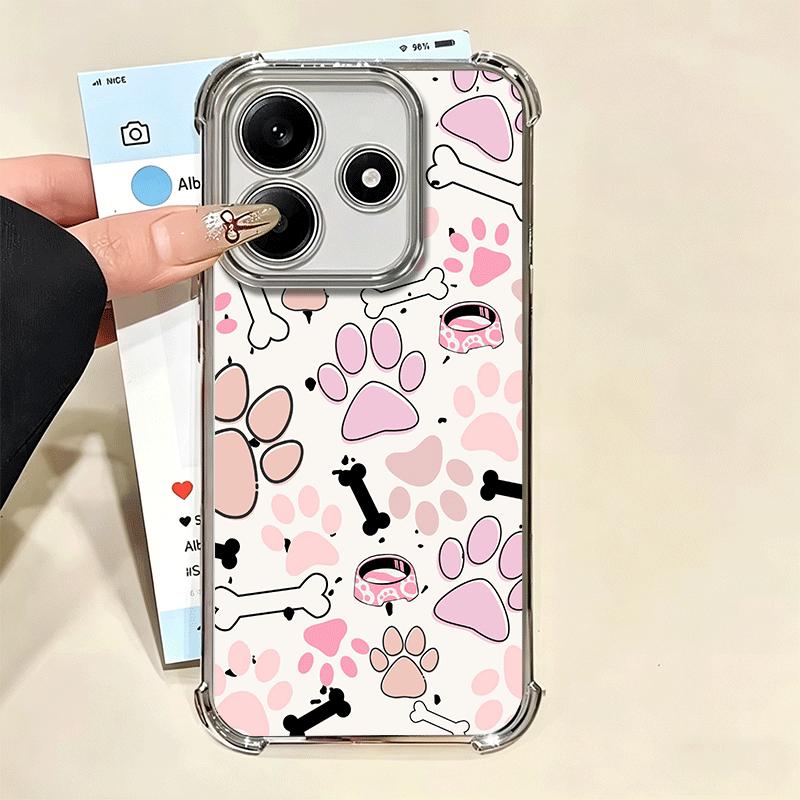 Dog Footprint Paw Cute Pattern Plating Phone Case For Xiaomi Redmi Note 14 15 Pro Plus 13 12 11 11S 11T 10 9S 9 5G Anti-Fall Air