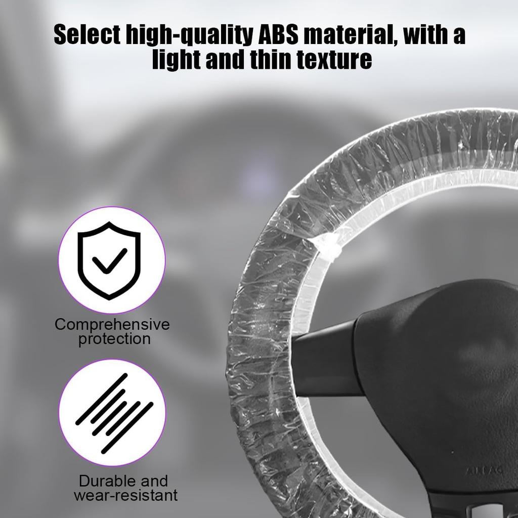 100PCS Disposable Car Steering Wheel Covers, Transparent Vehicle Protector With Elastic Trim, Flexible Clear Steering Wheel Protection Cover,