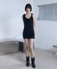 Bunteu Twist Drape Slim Mini Dress (Black)
