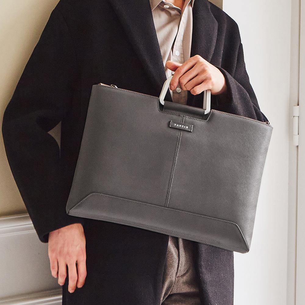 Tantin Taylor Men'S Leather Briefcase T11003 Grey / Large